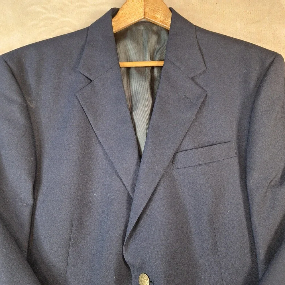 Oscar De La Renta Blazer Mens 46 Regular Blue Ventless 2 Button Gold Buttons